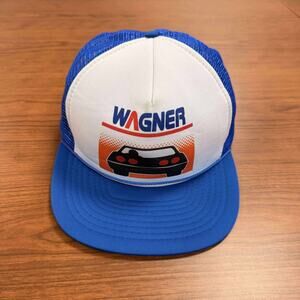 Vintage Rare 80's BLUE "Wagner" Car Trucker Hat/Cap Print Snapback Mesh